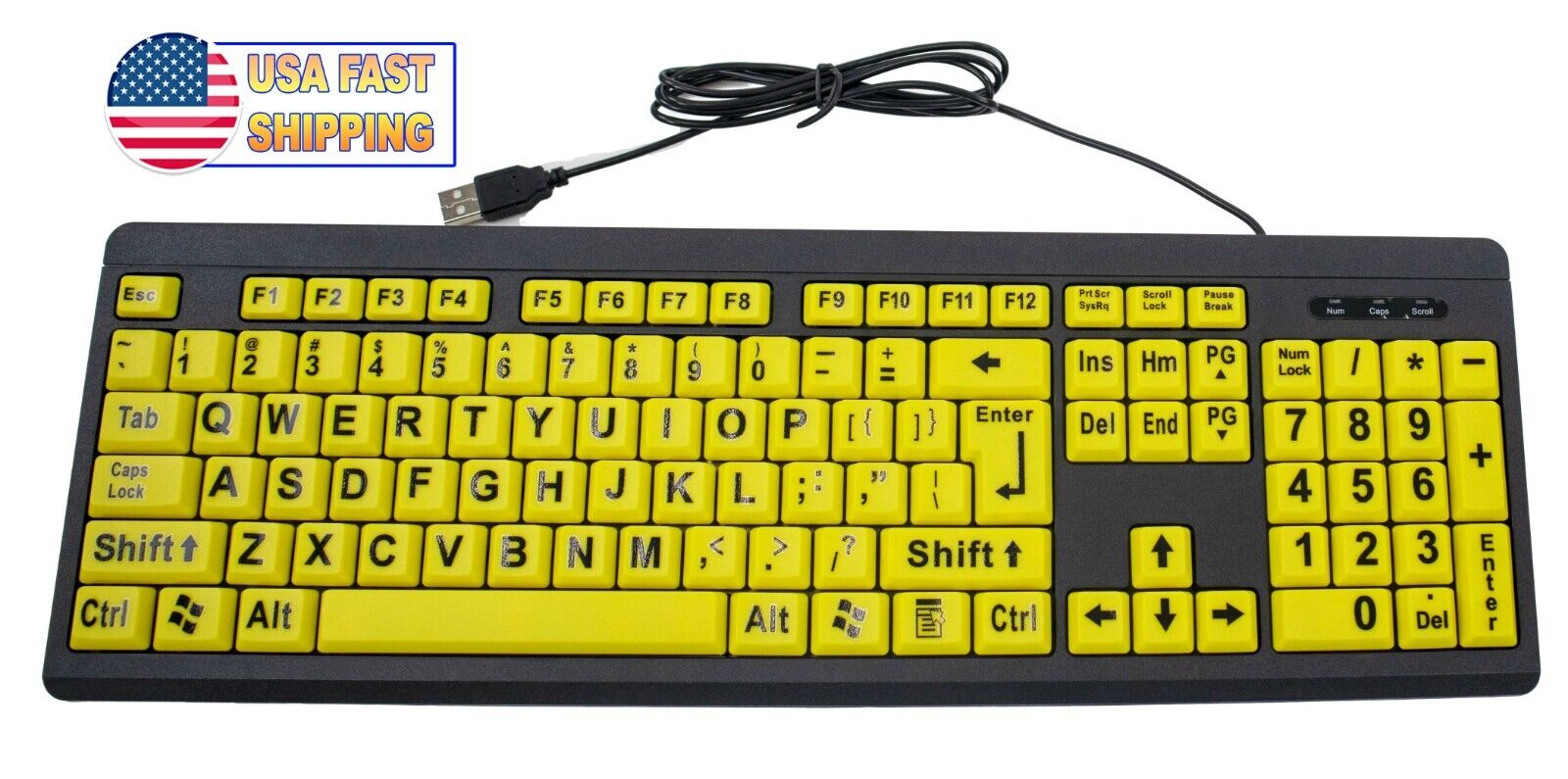Big Bright Easy See Keyboard Yellow Large Print Letter Keys - Visual Impaired 
