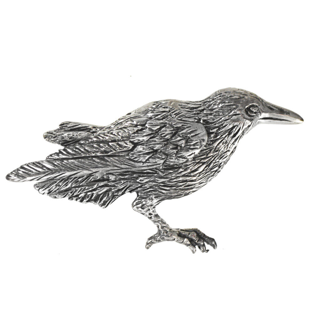 Sterling Silver Raven Brooch Pin - Crow Corvid Bird Animal Totem Avian Jewelry