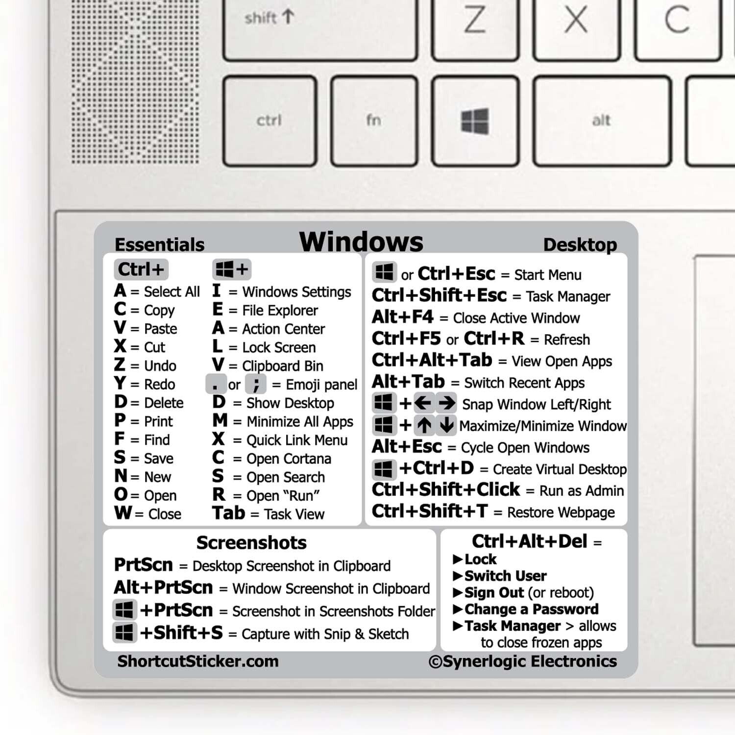 SYNERLOGIC Windows PC Shortcuts Durable Vinyl Sticker size LG for 15