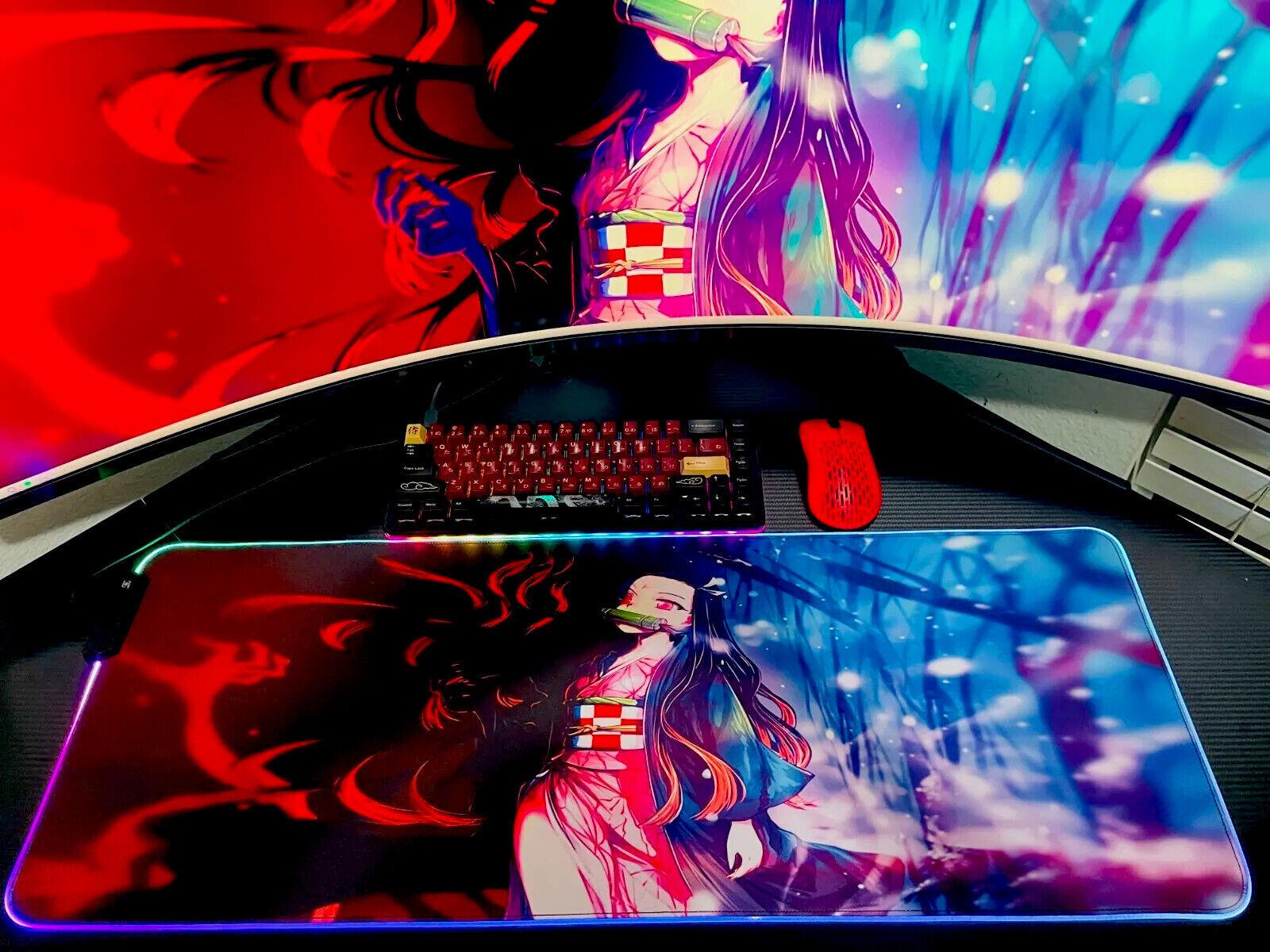 Blood Art Nezuko Demon Slayer RGB Anime Mouse Pad - Vibrant LED Gaming Mat