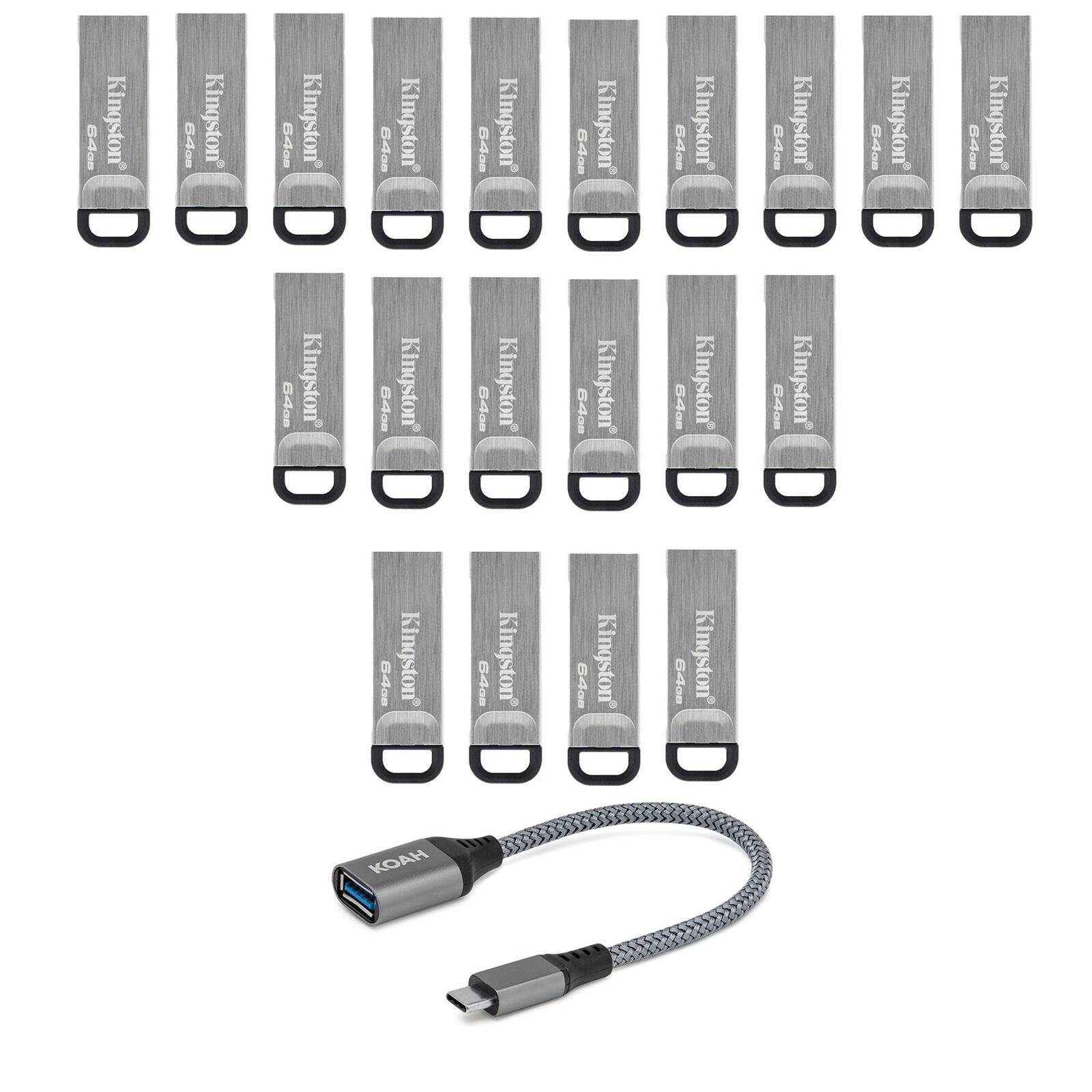 Kingston 64GB DataTraveler Kyson Flash Drive 20-pack with USB to USB-C Adapter