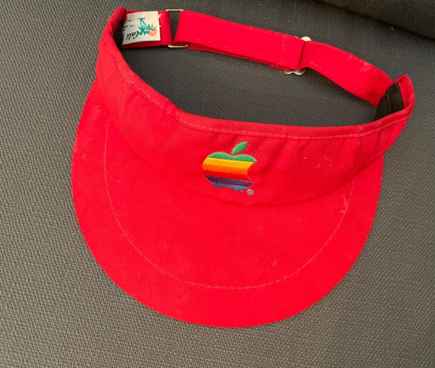Vintage Apple Computer Red Visor Cap Sewn Rainbow Apple Logo - Macintosh