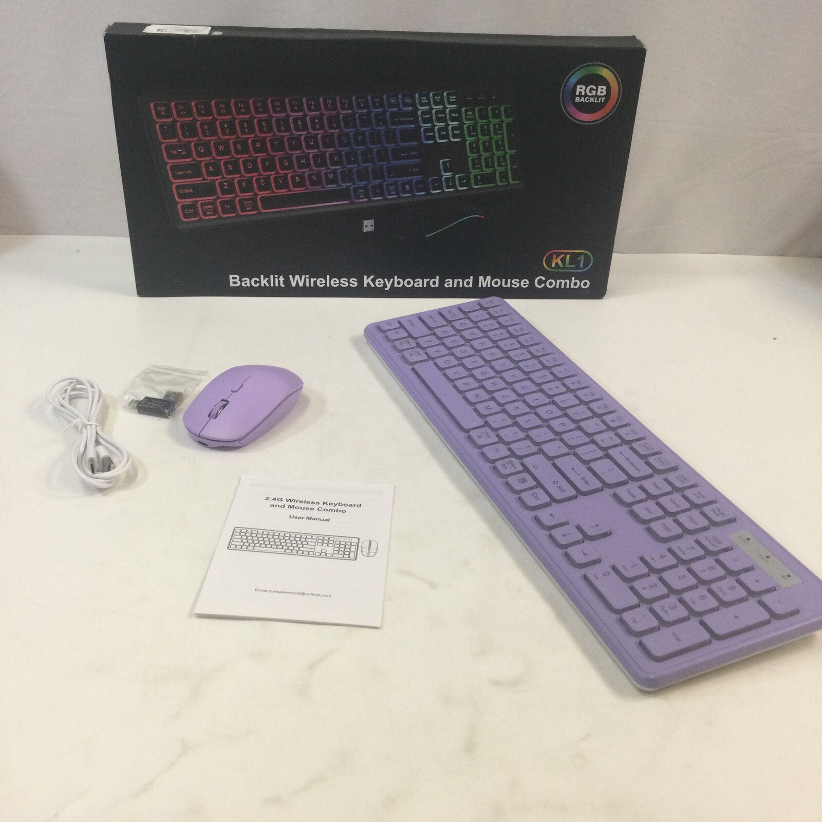 Trueque KL1 Purple White RGB Backlit Wireless Keyboard And Mouse Combo 