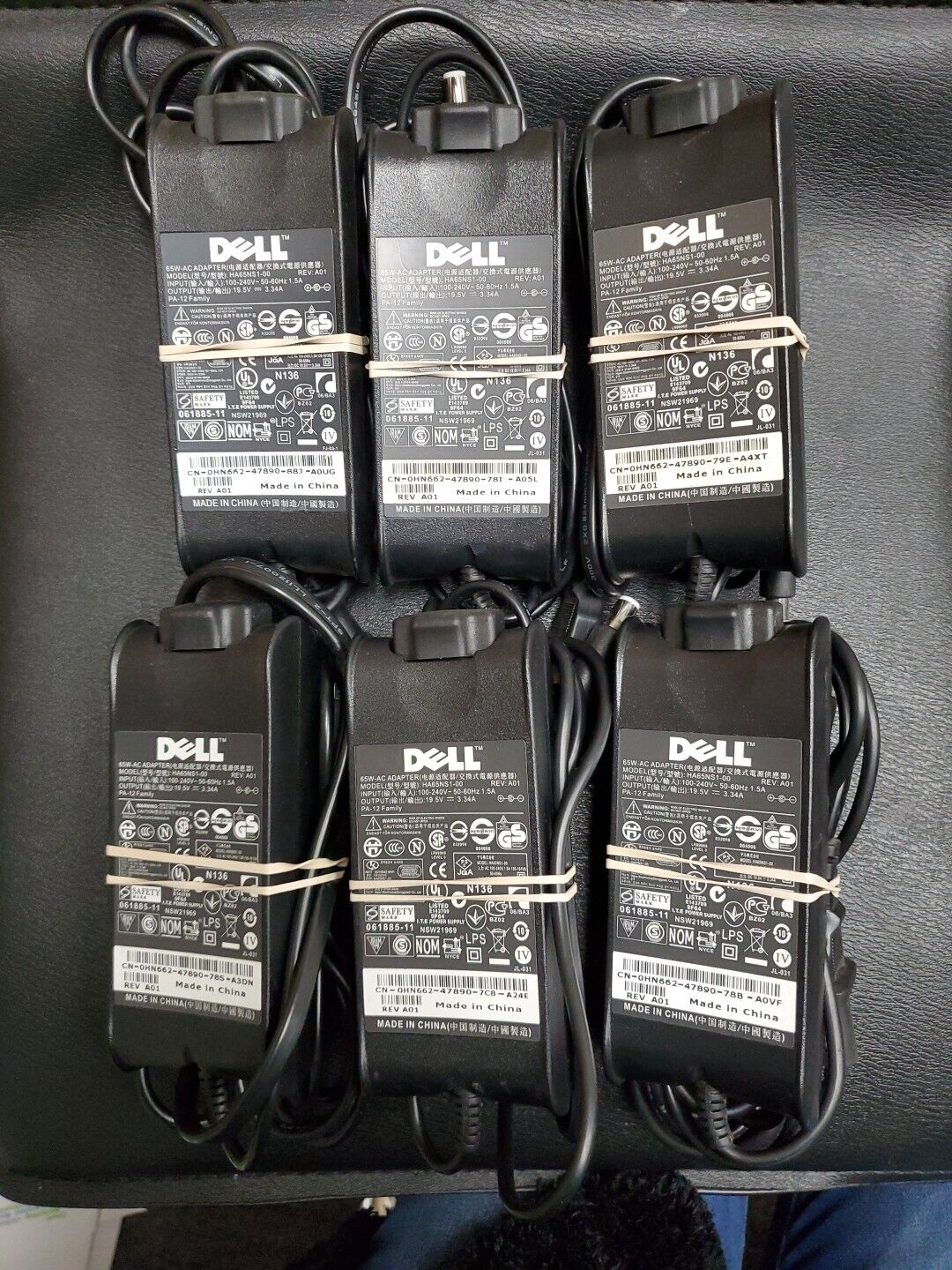 Lot of 6 Genuine Dell HA65NS1-00 65W 19.5V-3.34A AC Adapter 0HN662 PA-12 Family
