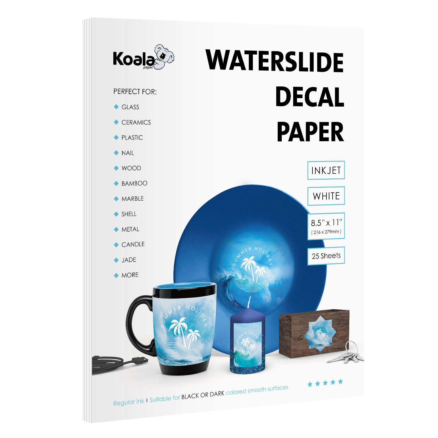 Koala Waterslide Decal Paper Inkjet White 25 Sheets Water Slide Transfer Paper
