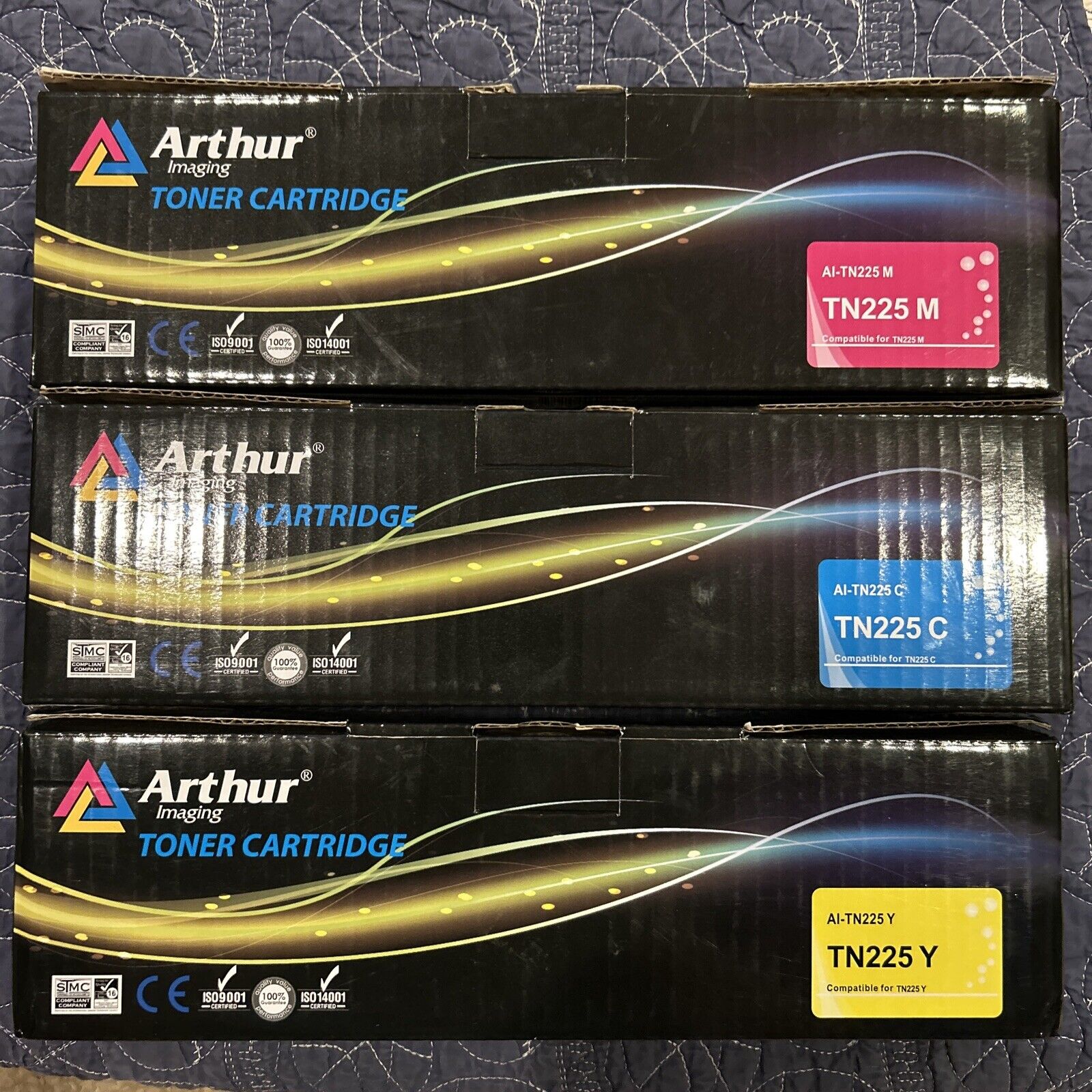 3 New Arthur Imaging Toner Cartridges for Brother TN225 Y, TN225 C, TN225 M