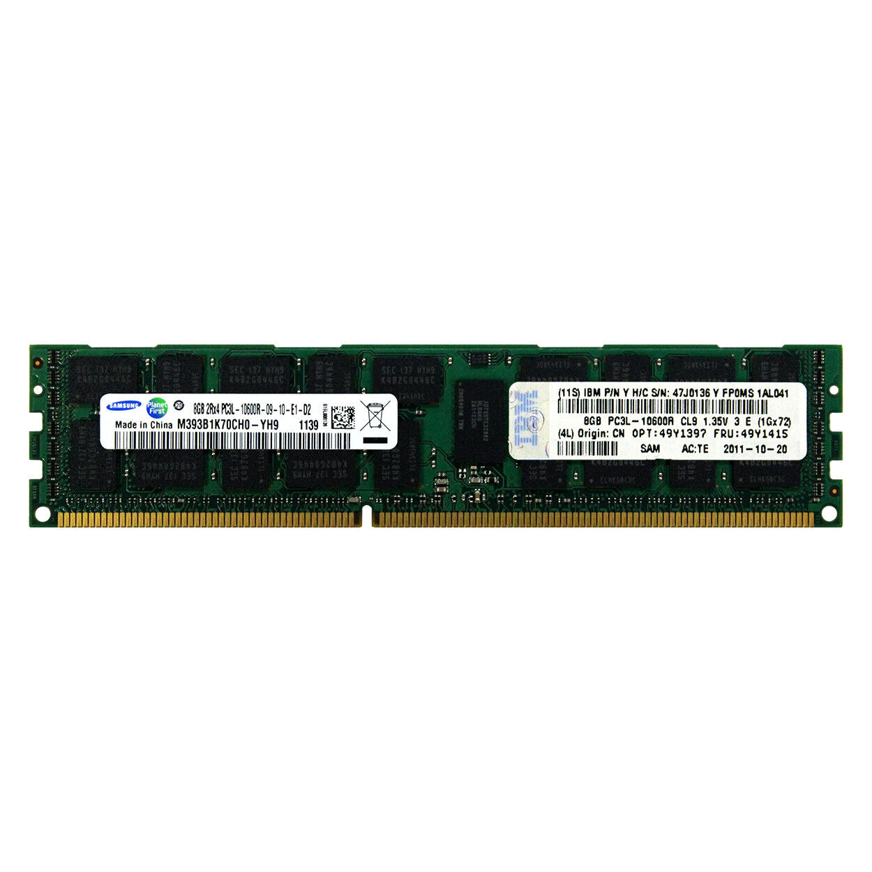 IBM Genuine 8GB 2Rx4 PC3L-10600R DDR3 1333 MHz 1.35V ECC REG RDIMM Memory RAM 8G