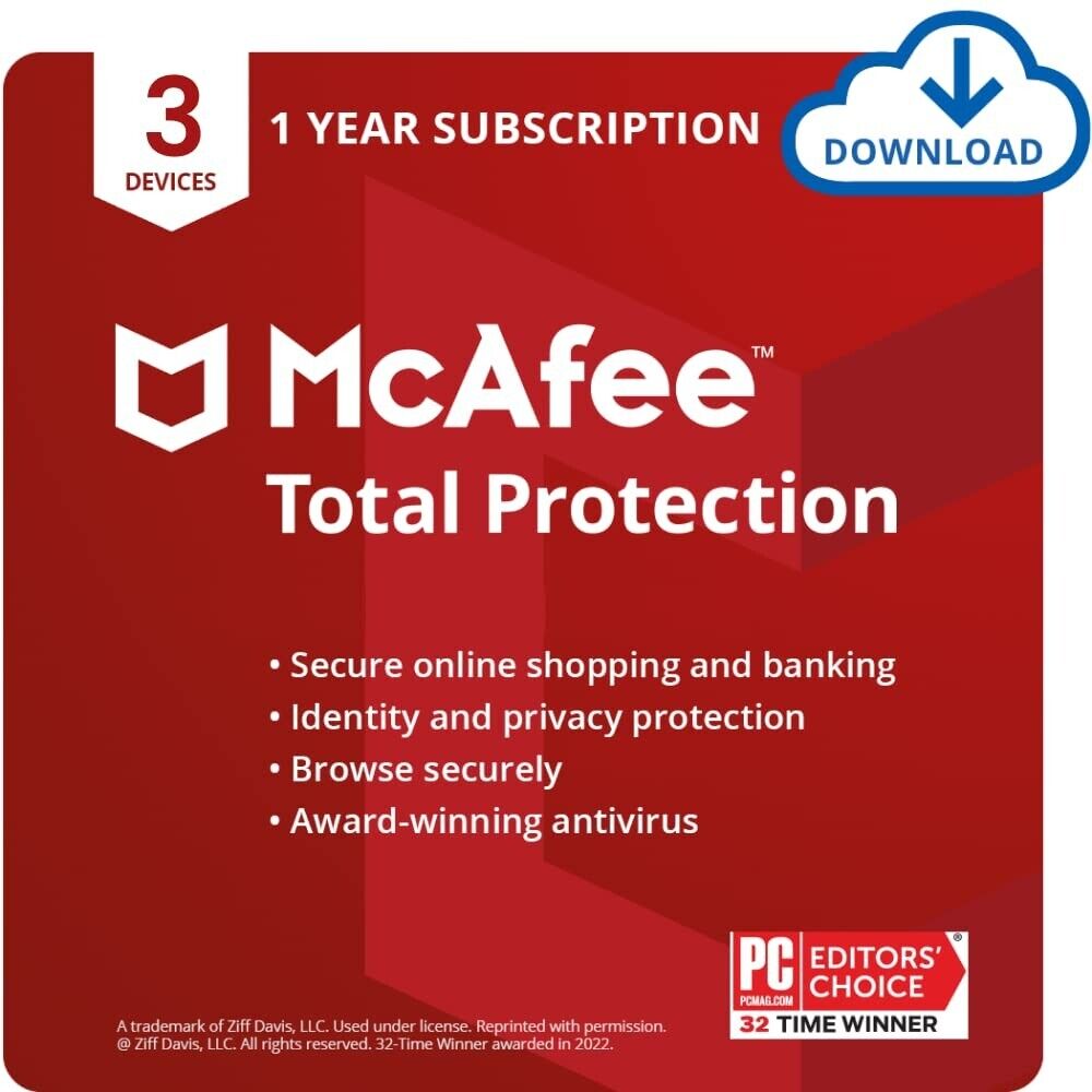 McAfee Total Protection 2024 - 3 PC 1 Year GLOBAL Key - No CD