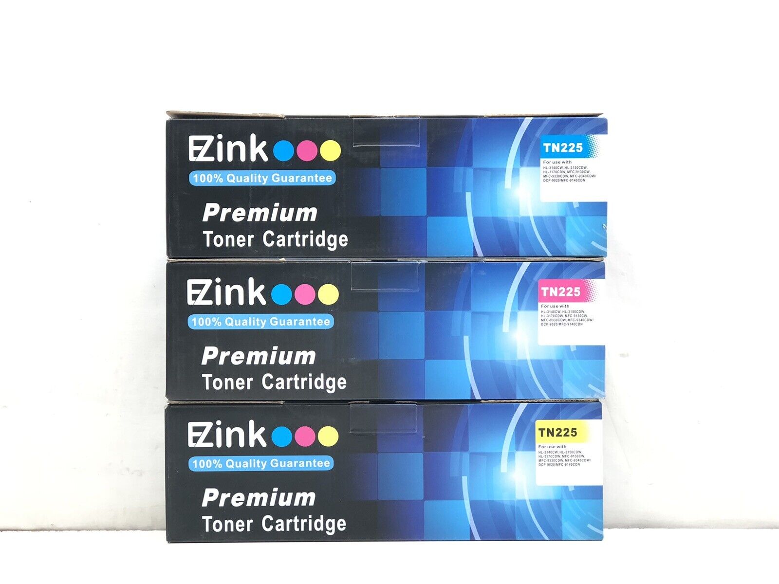 Lot of 3 EZInk Premium Toner Cartridge TN225 Cyan, Magenta & Yellow