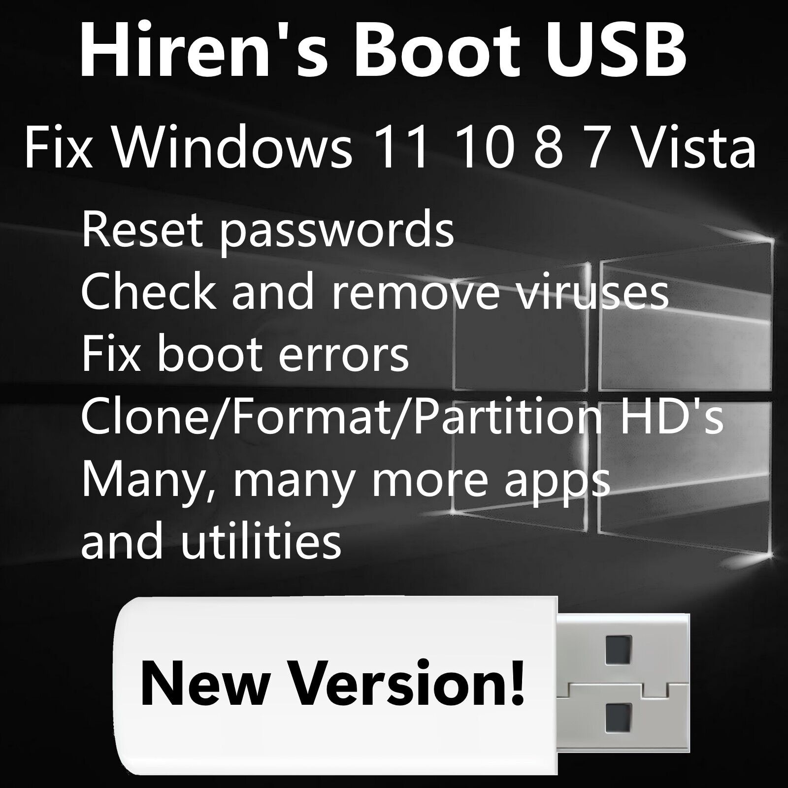 Hiren's Boot Windows OS Repair Recovery Tools Password Antivirus Fix Utility