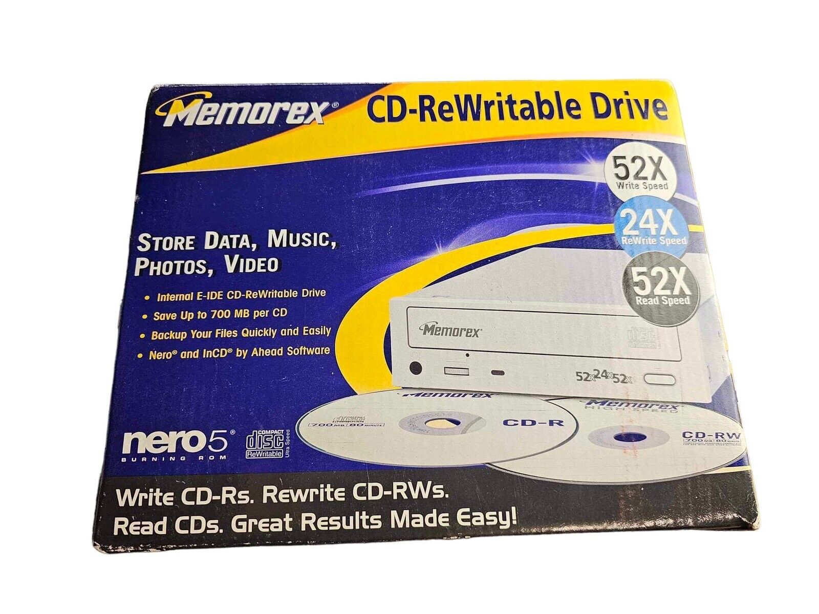 MEMOREX CD-ReWritable Drive Store Data, Music, Photos, Video - New Old Stock