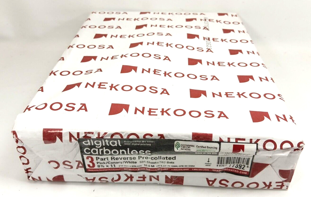 Nekoosa 17392 Fast Pack Carbonless 3-Part Paper 8.5 x 11 Pink/Canary/White (500)