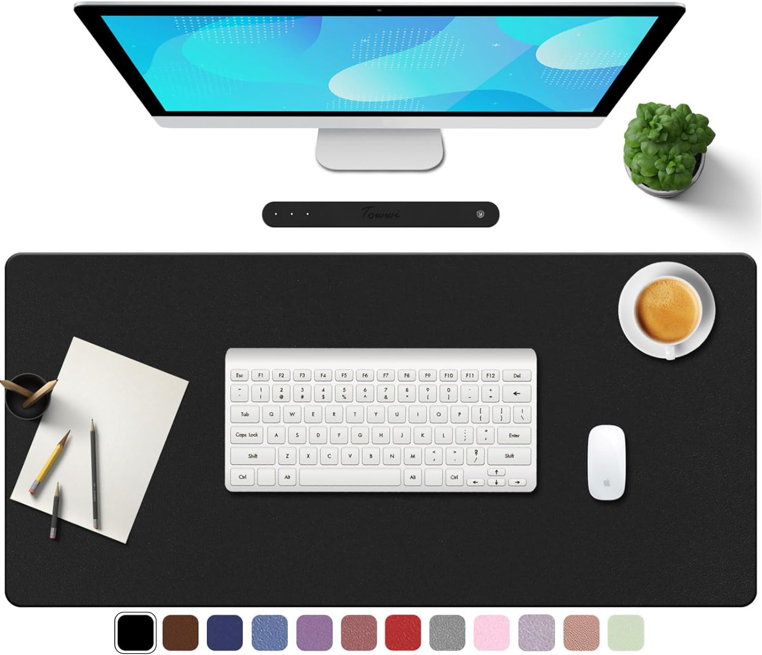 TOWWI PU Leather Desk Pad with Suede Base, Multi-Color Non-Slip Mouse Pad, 36”