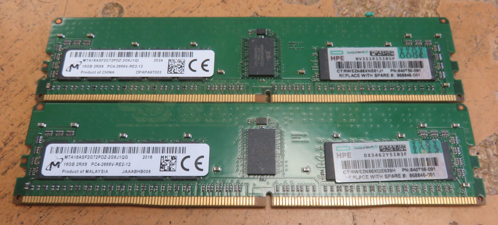 HP Micron 2 x 16GB DDR4-21300 (PC4-2666V) 2Rx8 RDIMM Memory 868846-001