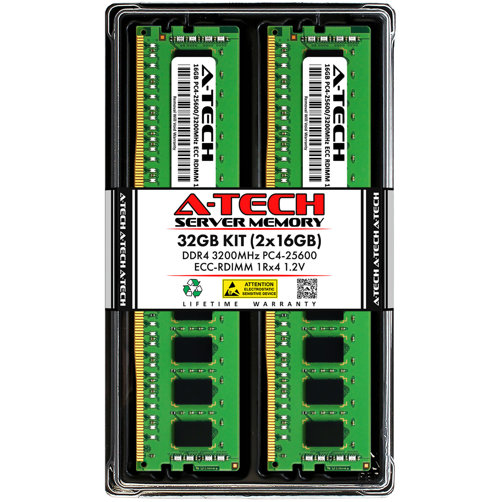 A-Tech 32GB 2x 16GB 1Rx4 PC4-25600R DDR4 3200MHz ECC REG RDIMM Server Memory RAM
