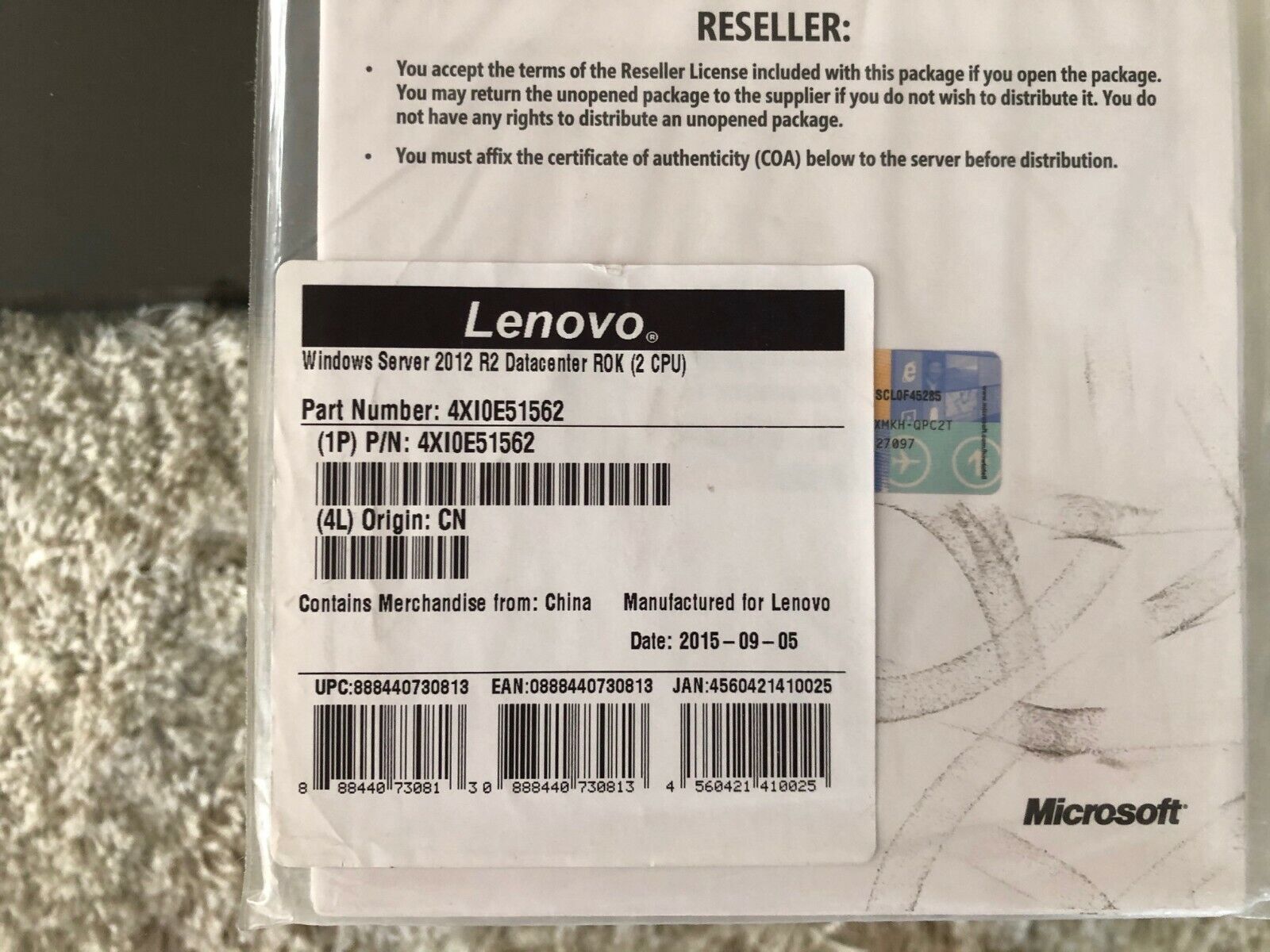 OEM Genuine Lenovo Microsoft Server 2012 R2 Datacenter ROK License Key 