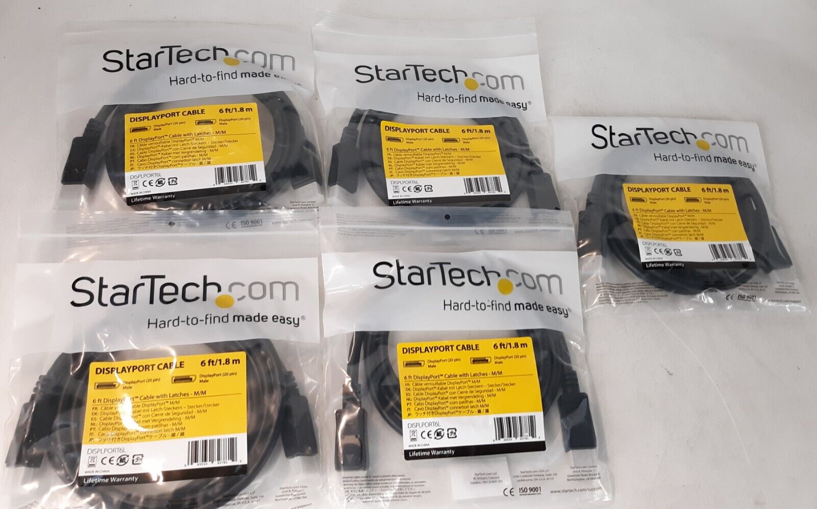 Lot of 5 Startech.com Displayport Cable 6ft. DP Cable w/ Latches M/M NEW*SEALED*