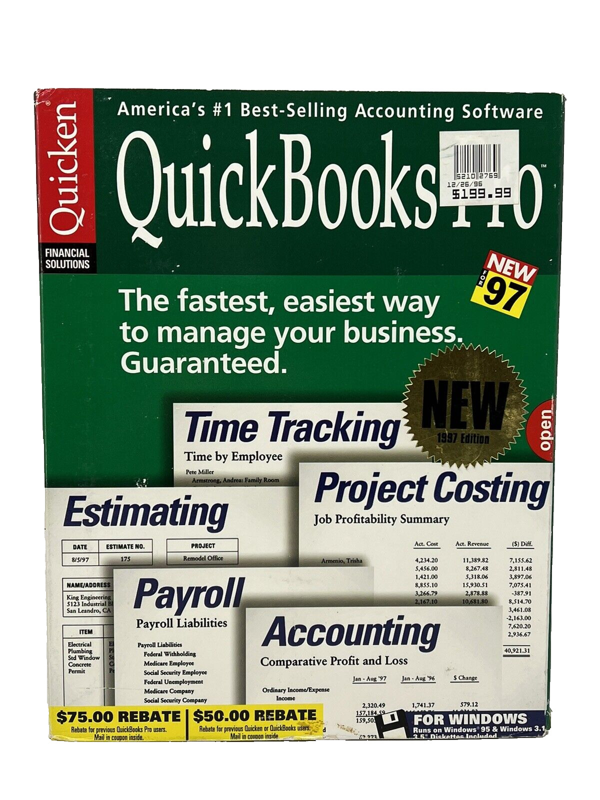 Intuit QuickBooks Pro Version 5.0 for Windows 95 & 3.1 Vintage 90s 3.5\
