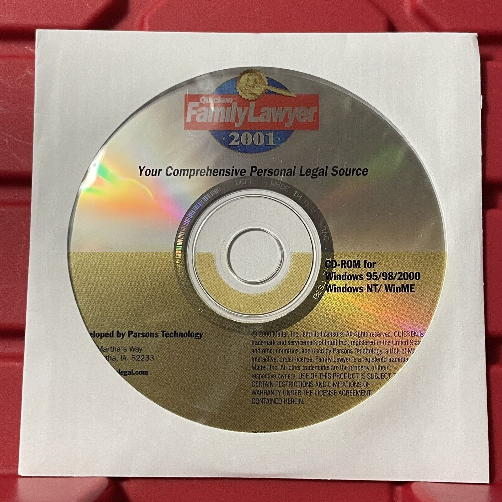 Quicken Family Lawyer Replacement CD ROM Driver CD Pre Owned Vintage 2000