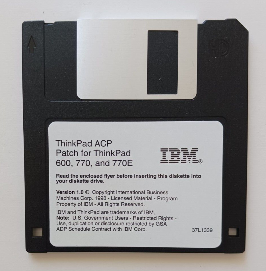 Vintage 1988 Genuine IBM ThinkPad ACP Patch For 600, 770 & 770E Floppy 3 1/2\