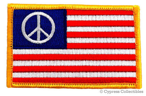 AMERICAN FLAG PATCH PEACE SIGN ANTI-WAR PROTEST embroidered iron-on 1960s EMBLEM