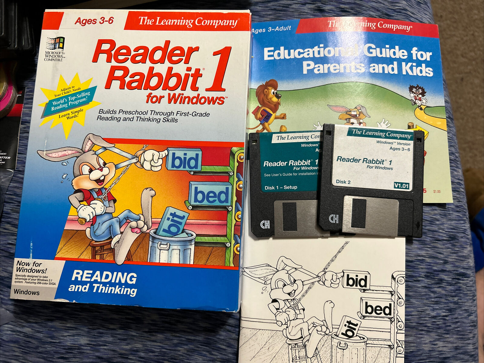 Vintage 1991 Reader Rabbit 1 IBM & Compatibles Tandy Windows PC 3.5  CIB Box