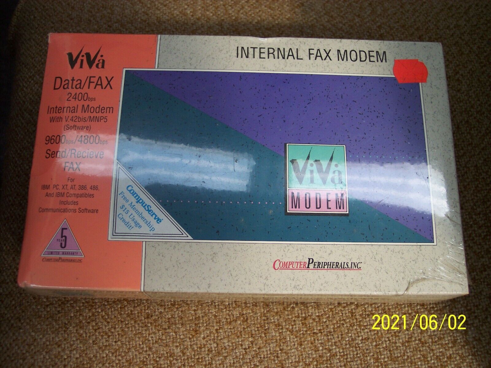 ViVa Internal Fax Modem, 9600/4800 Send/Receive Fax, 2400bps V.24bis/MNP5 S/W