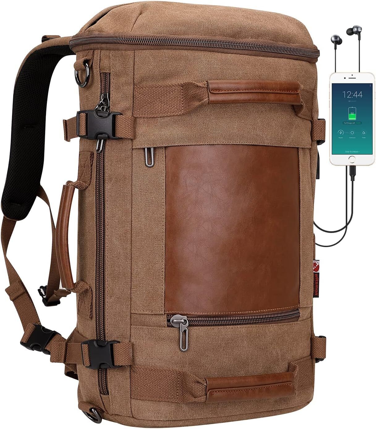 WITZMAN Travel Backpack with USB Charging Standard / 19 Inch, Small-brown 