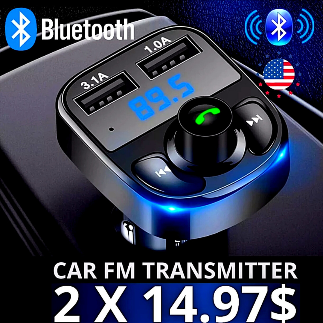 2 x In Car Bluetooth FM Transmitter Radio MP3 Wireless Adapter Car Kit USB Charg