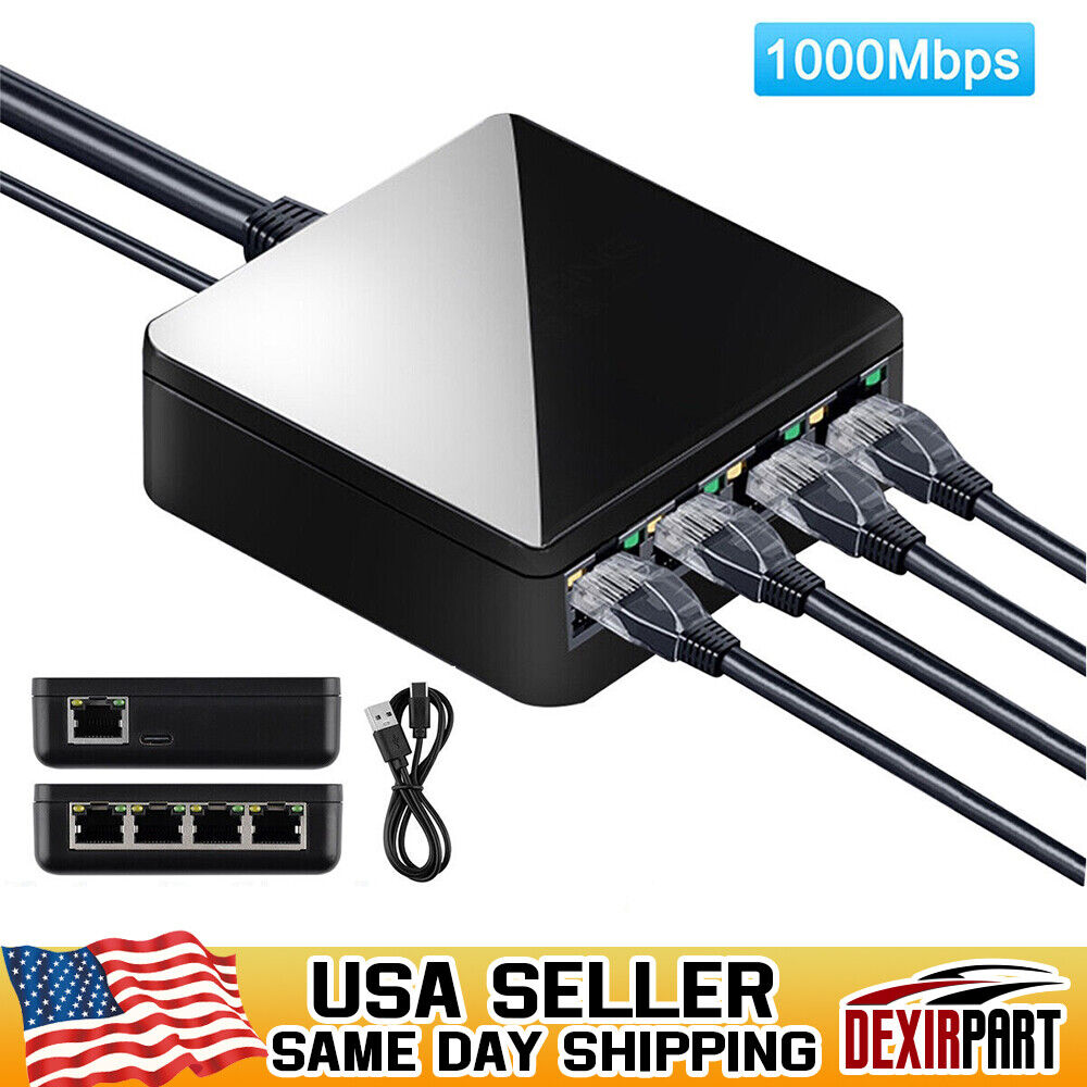 4 Port Gigabit Ethernet Network Switch Hub RJ45 LAN Network Internet Splitter US