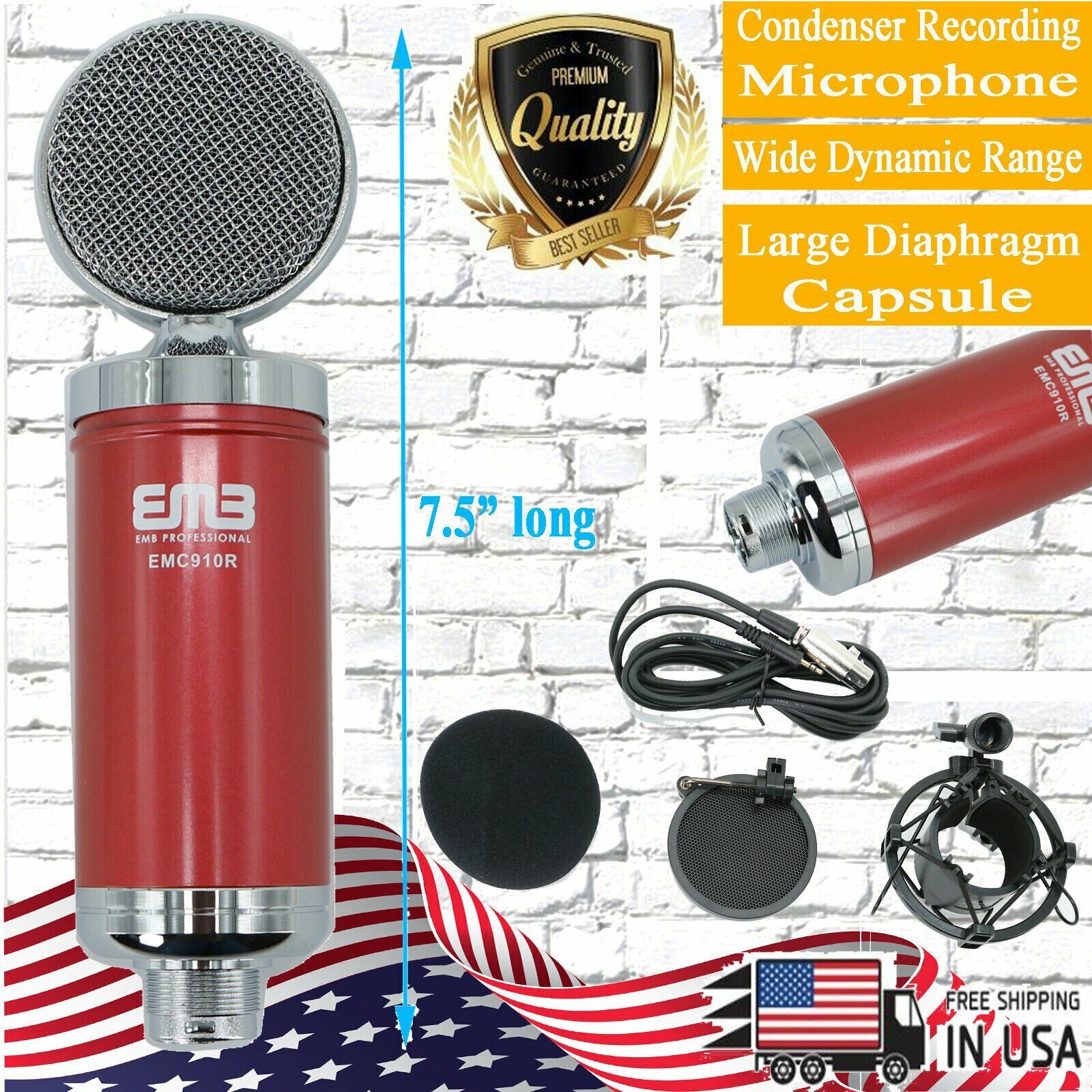 EMC910 Wide Dynamic Range Large Diaphragm Condenser Studio Microphone Red