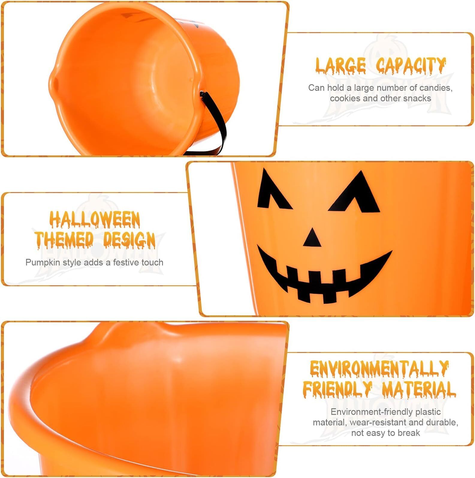 Pumpkin Bucket Trick or Treat Candy Pots Pail Halloween Party Fa 6Pcs Halloween