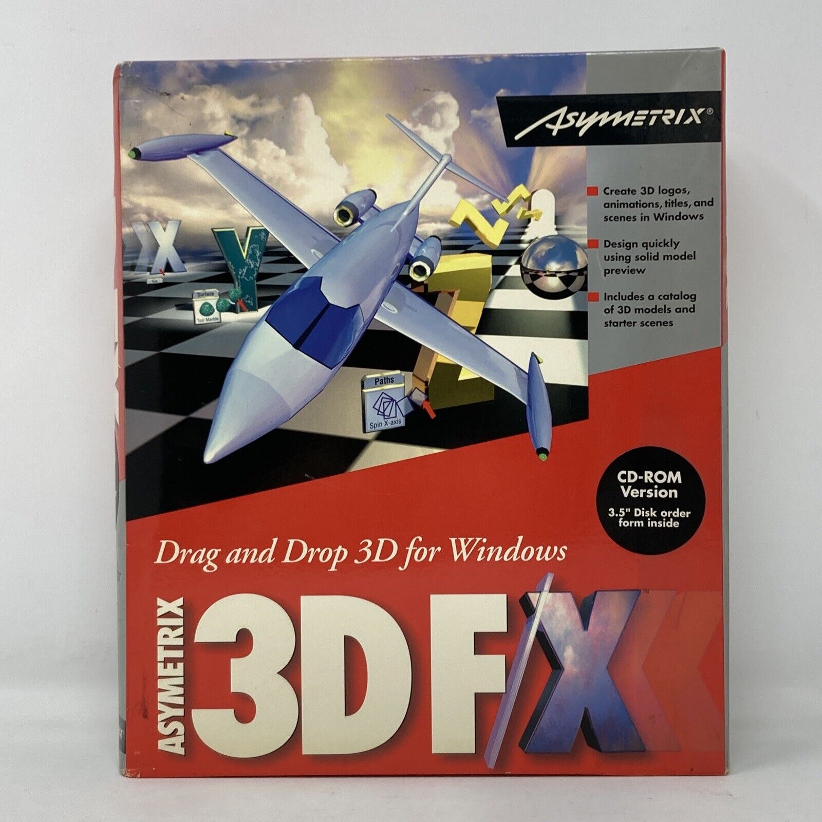 Vintage Asymetrix 3D F/X Drag And Drop 3d Windows Big Box Complete CIB (H14)