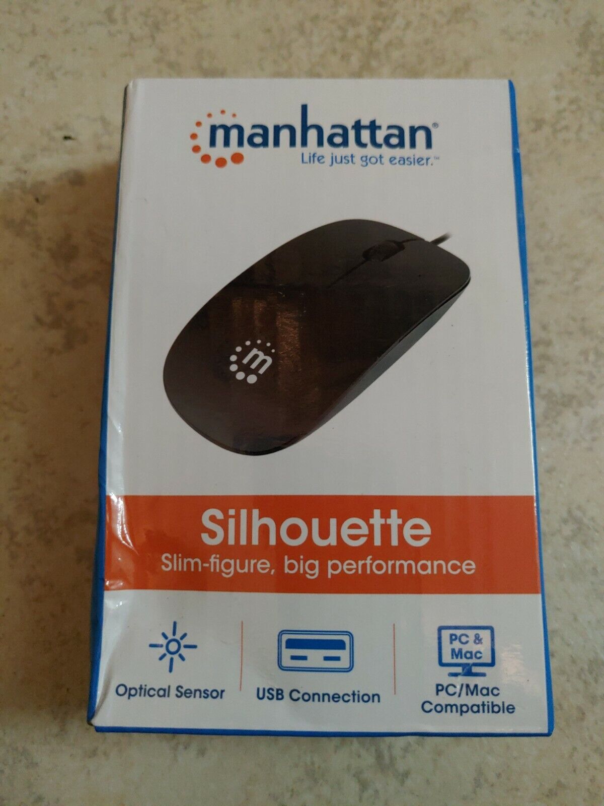 Manhattan Silhouette Optical USB Mouse Black New 177658 PC MAC Compatible
