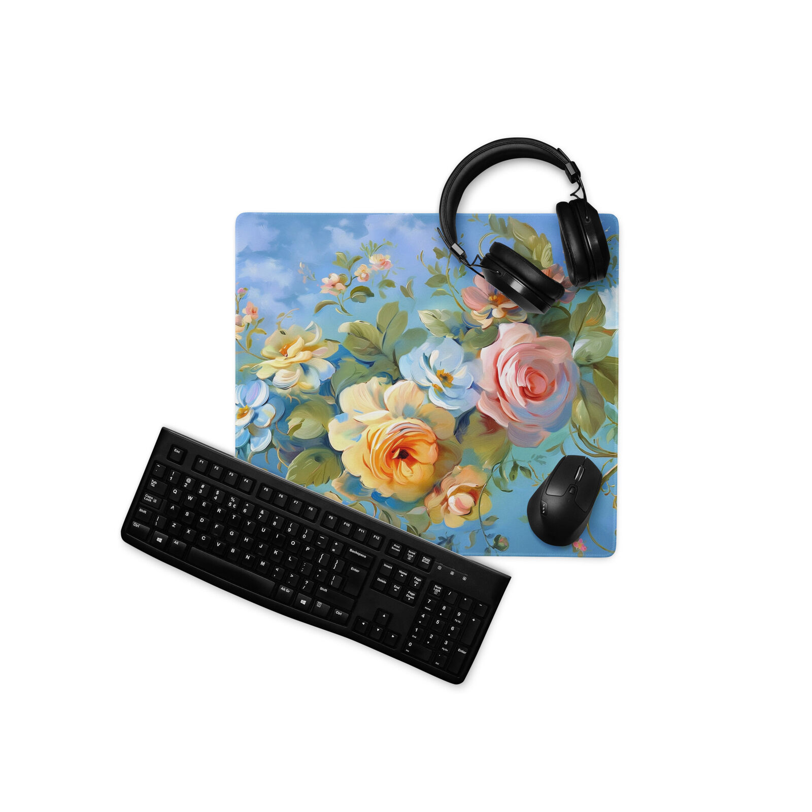 Roses Gaming Mouse Pad, Floral Mousepad, Extended Deskmat, Computer Desk Mat