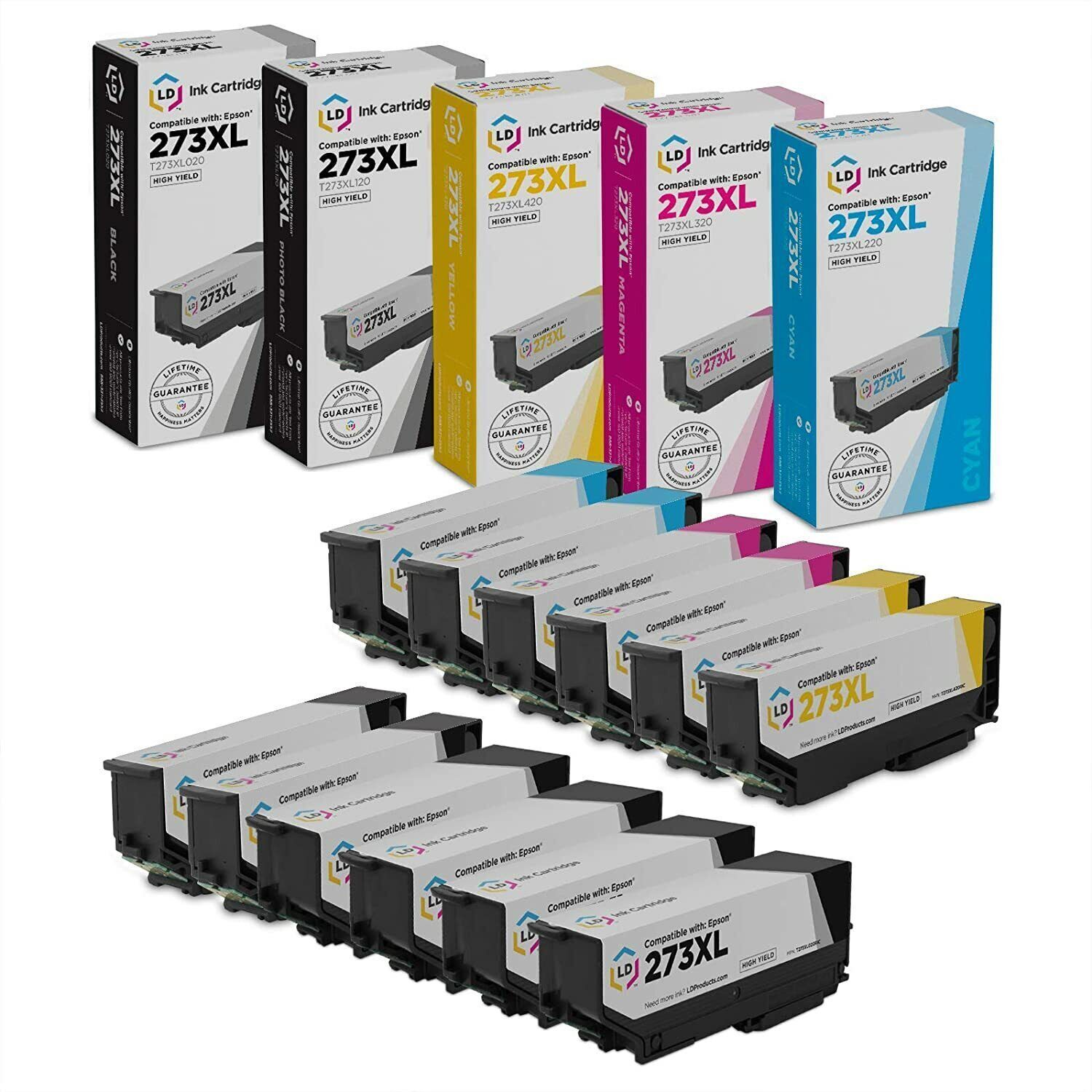 LD Remanufactured Epson 273XL Set of 12 HY Ink Cartridges: 4BK, 2C, 2M, 2Y, 2PBK