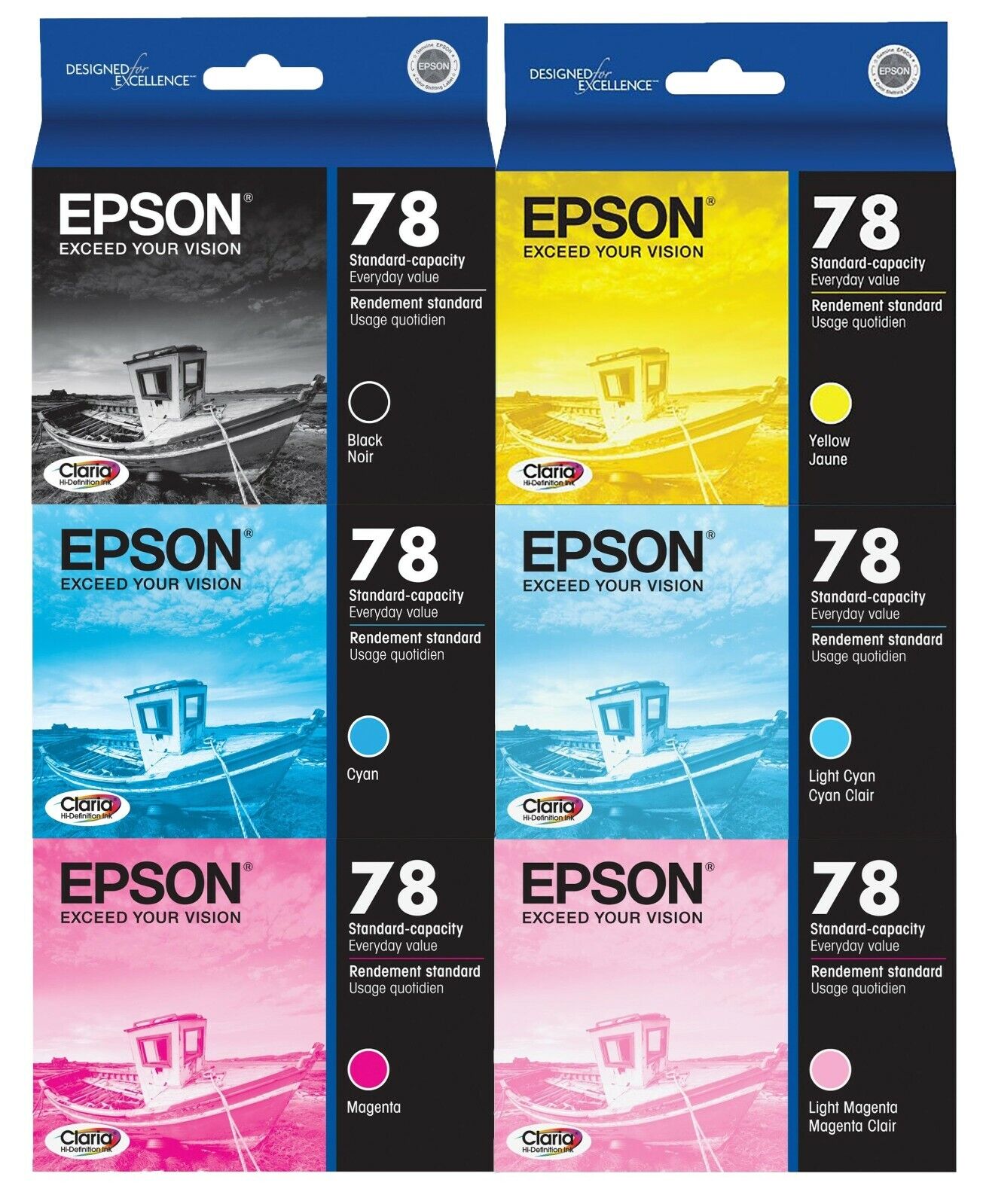 Epson 78 (T078) Ink Cartridge 6-Pack GENUINE for Stylus R260 R380 RX580 RX680