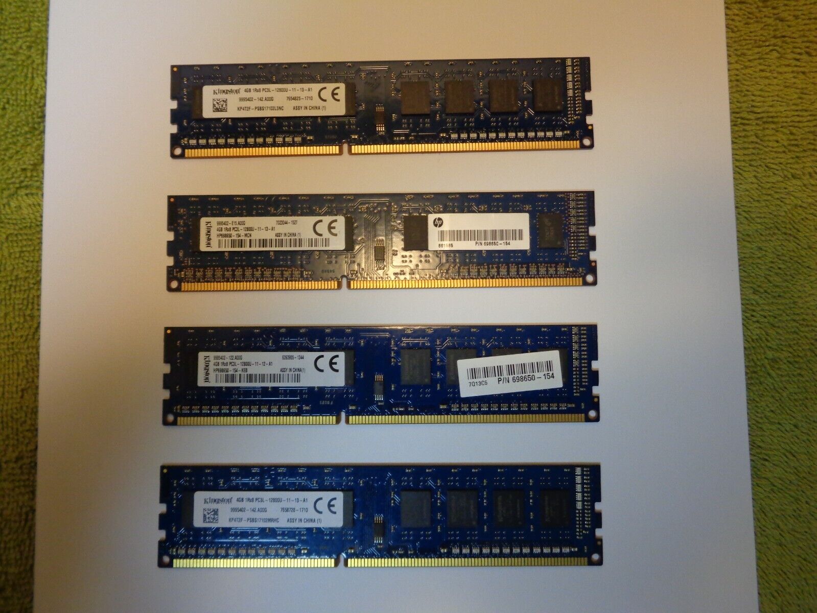 16GB (4x4GB) 1Rx8 PC3L 12800U KINGSTON DESKTOP MEMORY RAM TESTED GOOD 4 PIECES