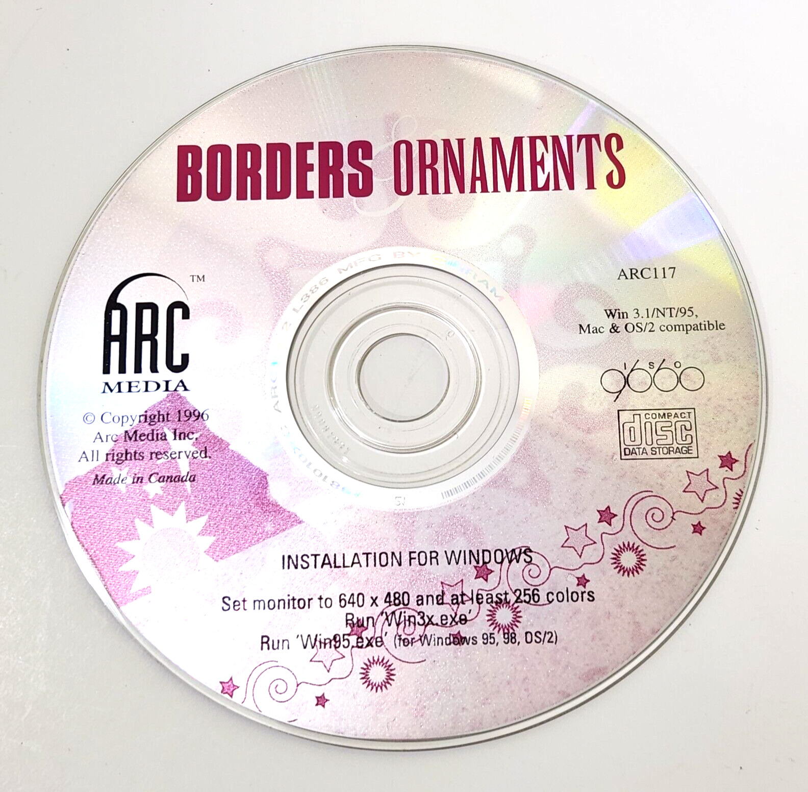 Vintage BORDERS ORNAMENTS Software For Windows 3.1 NT 95 Mac OS/2 ARC117 90s