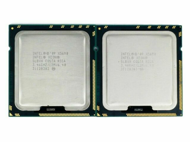 Matching pair Intel Xeon X5690 3.46 GHz Six Core (SLBVX) LGA1366 CPU Processor