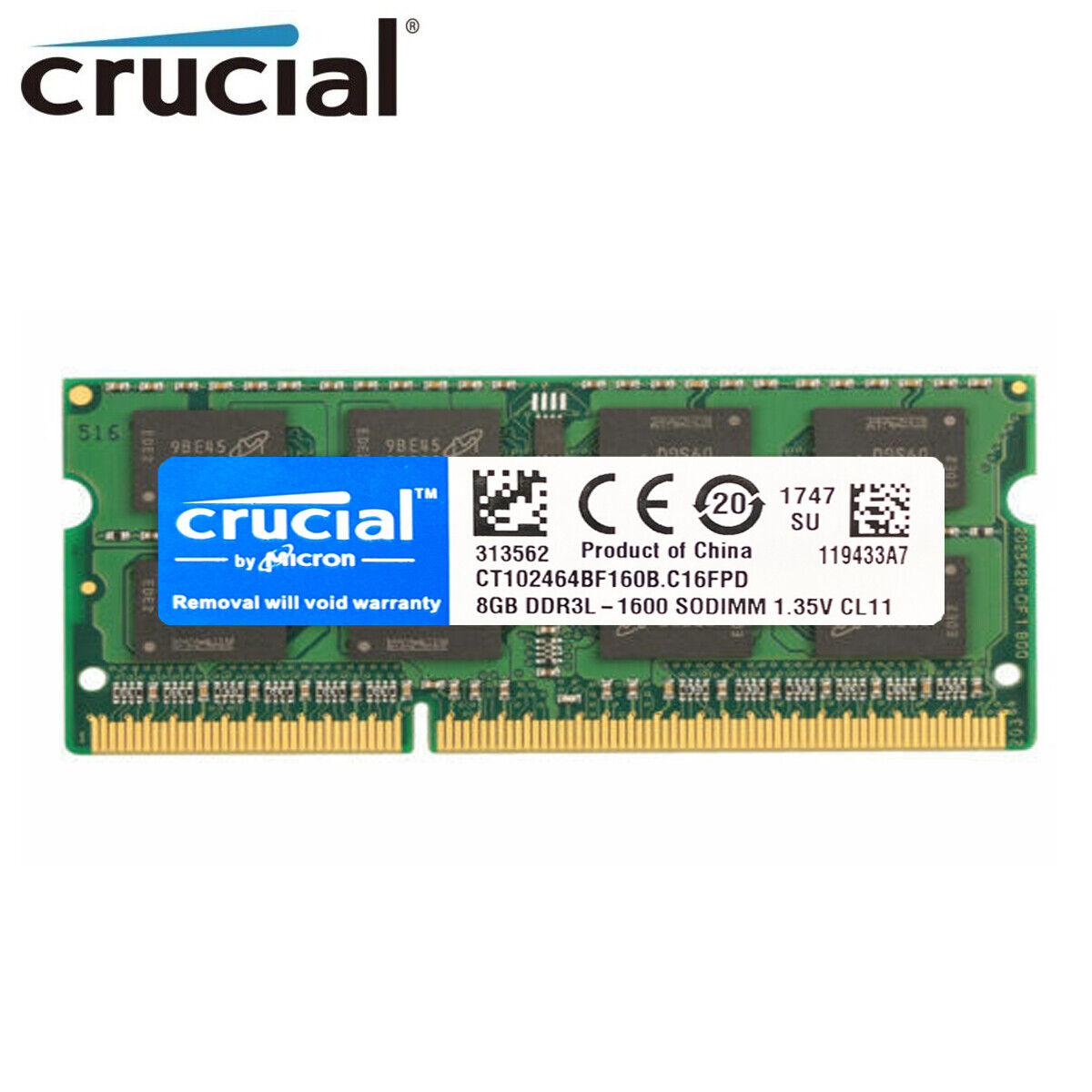 CRUCIAL DDR3L 8GB 16GB 32GB 1600 MHz PC3-12800 Laptop Memory RAM SODIMM 204-Pin