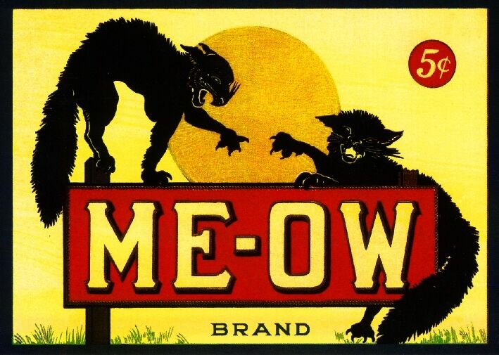 Meow Me-Ow Black Cat Cats Halloween Crate Box Label Art Print Poster