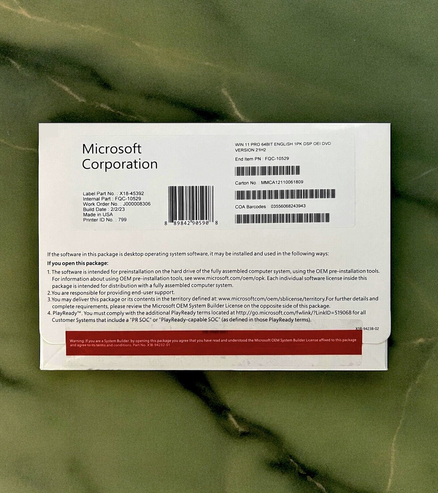 New Sealed Microsoft Windows 11 Pro Professional 64Bit English DVD Pack