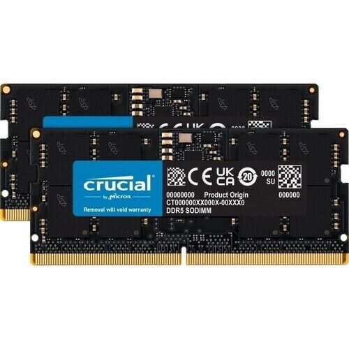 Crucial 32GB Kit 2 x 16GB 262-Pin DDR5 SODIMM 4800 PC5 38400 Laptop Memory