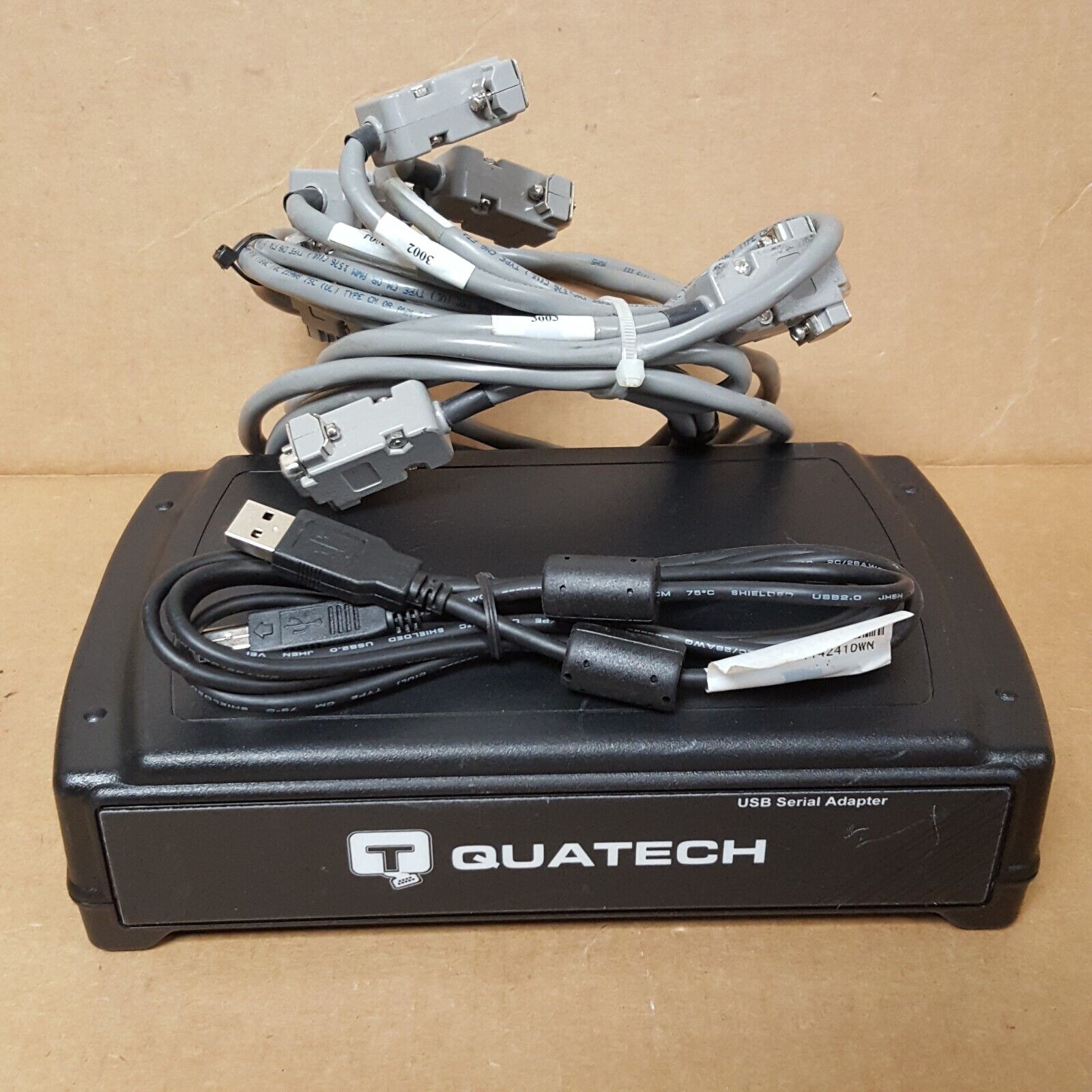 Quatech ESU2-400 8 Port Serial Adapter 990-3025-06L-G w/ 3 Cables & 1 USB -USED-