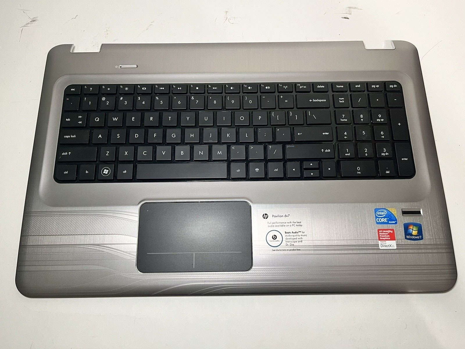 HP Pavilion dv7-4285dx Palmrest w/ Touchpad & Power Button & Keyboard