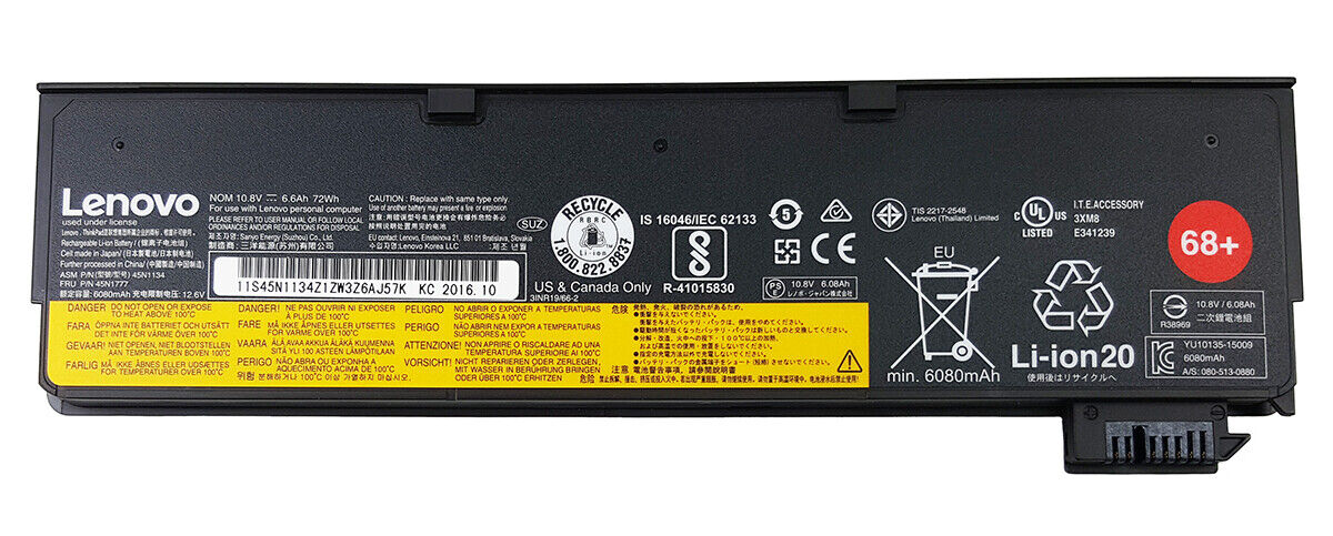 New Genuine 6 Cell Battery 68+ For Lenovo Thinkpad X240 X250 T440 T440s T450