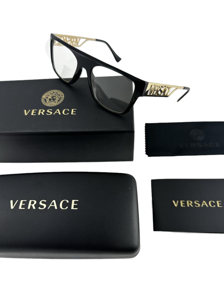 Versace NEW Black Retro Flat Top Frames Gold Mens 55-19-145 Eyeglasses VE3326U