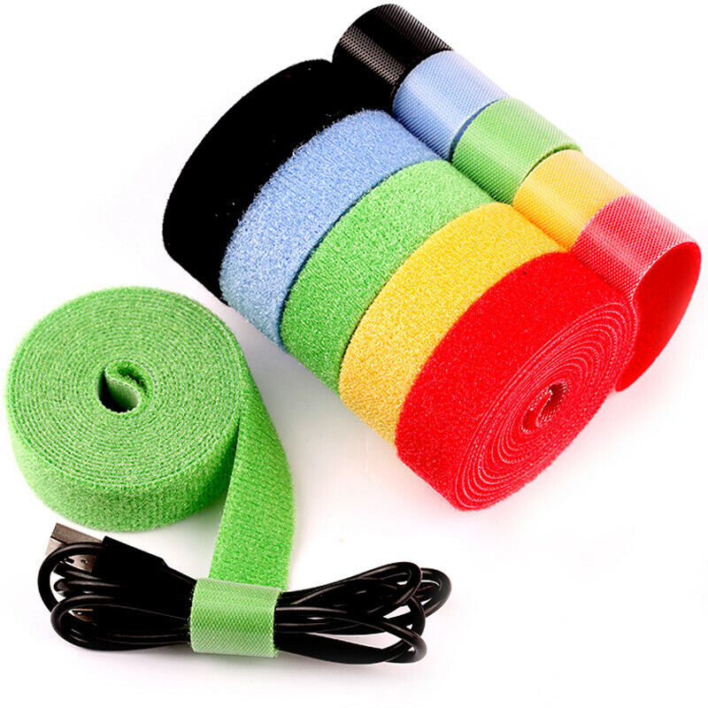 5m X Cable Ties Double-Sided 10mm Hook And Loop Wrap Strap Pick Size Colour