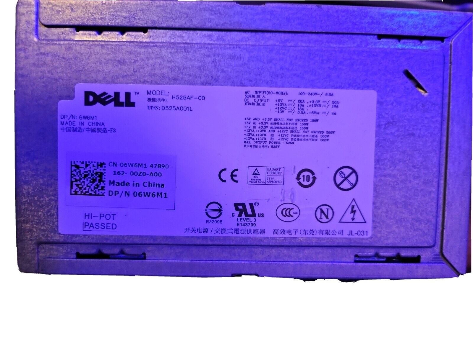 1PC Genuine DELL T3500 Server Power 525W D525AF-00 H525AF-00 X008G M821J 6W6M1